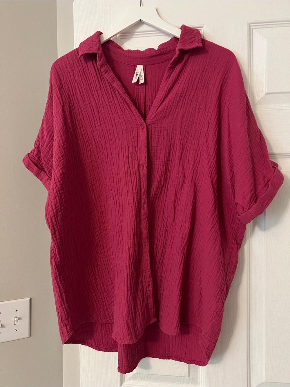 Pact Women's Button-Down Shirt in Raspberry Pink